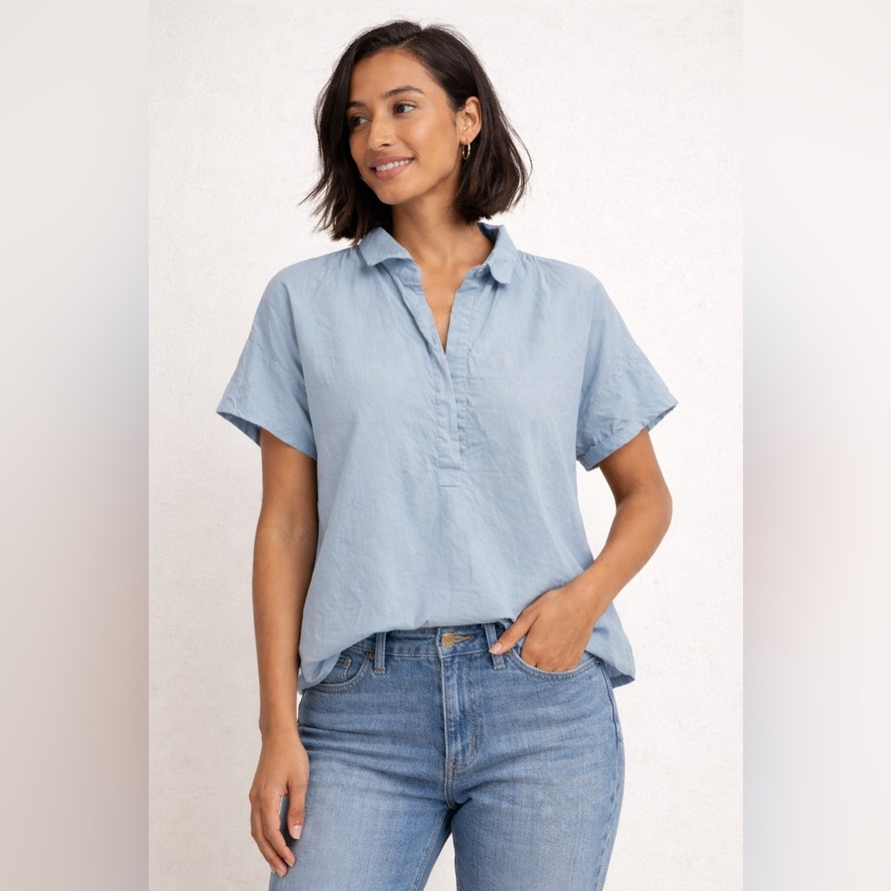 💙 LaBiz Lightweight Short Sleeve Popover Blouse‎ Blue Medium 💙